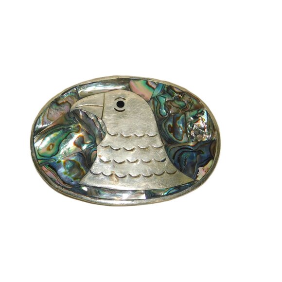 Vintage Silver & Abalone Belt Buckle With Bird - Picture 5 of 6